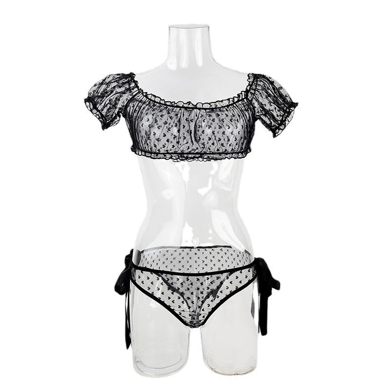 Plus Size Sheer Mesh Bustier Set - Strapless Lace Bra & Thong Combo